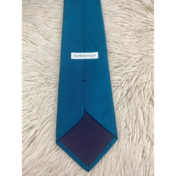 Norseman VTG 100% Silk Woven Tie Solid Jade Viridian Blue USA Made **READ - Picture 13 of 13